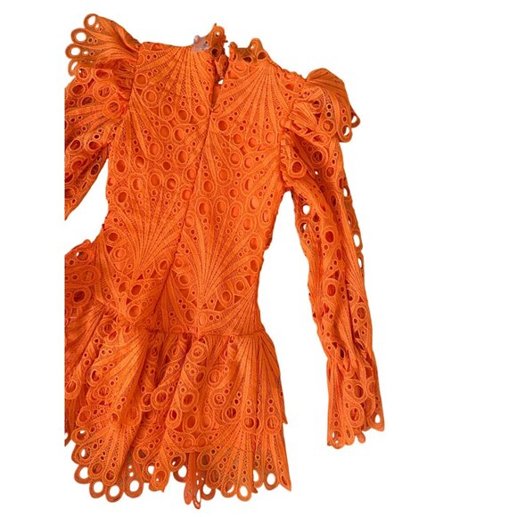 THE SANG Orange Ruffle Long Sleeve Mini Dress Size Medium NEW NWOT - Picture 11 of 14